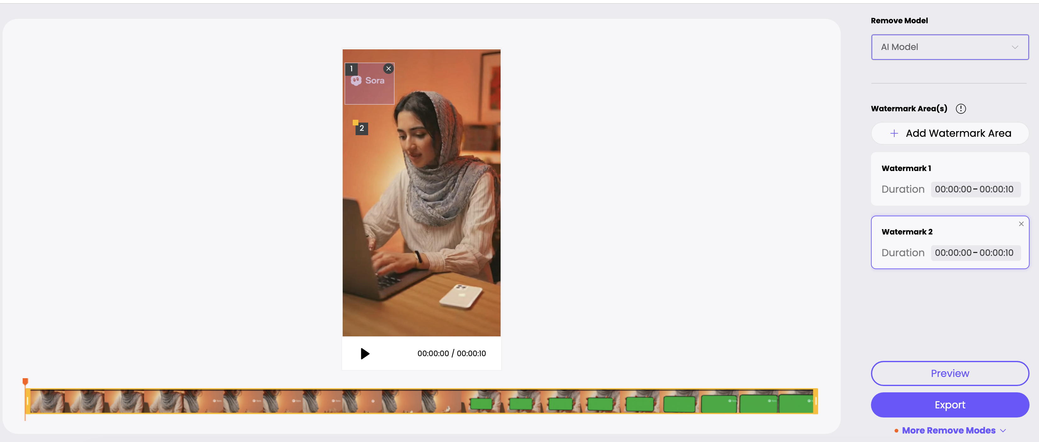 انتخاب فریم برای حذف واتر مارک سورا ۲